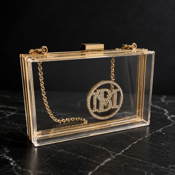 Badgley Mischka Handbags - Badgley Mischka Clear Acrylic Box Clutch Gold Chain Rhinestone Evening Bag